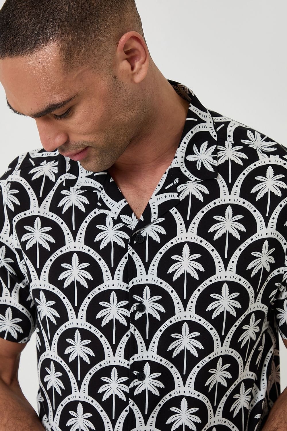 Threadbare Threadbare Men's Palm Tree Print Short Sleeve Shirt in Black - 4