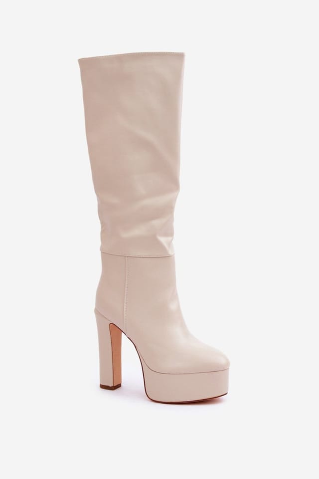 Love Lace Love Lace Women's Heel Platform Slip On Suede Boots with Warm Lining Stable in Beige - 2