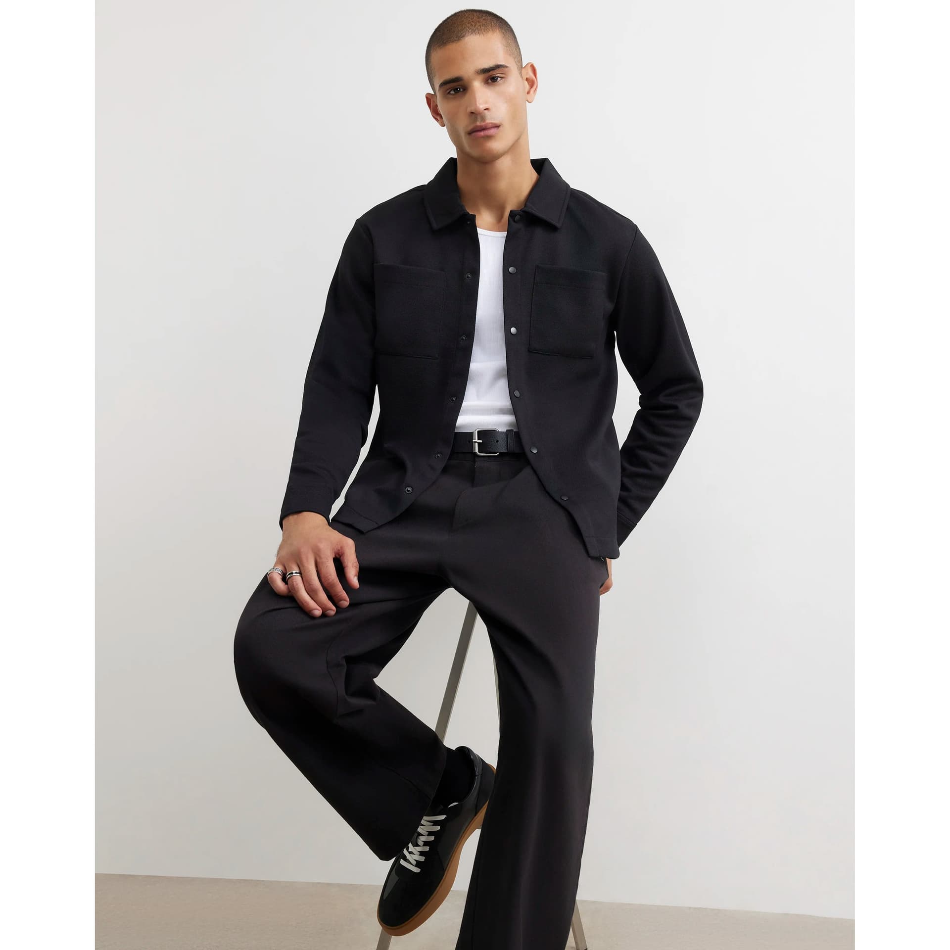 River Island Mens River Island Black Slim Fit Pique Double Pocket Jacket