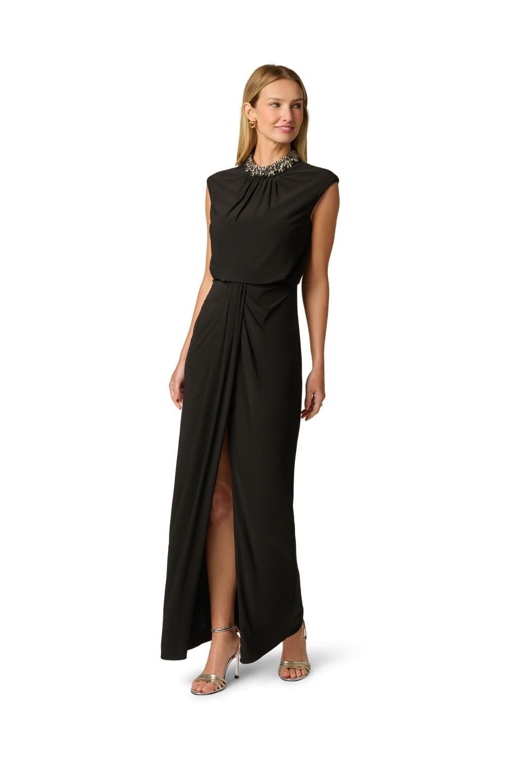 Adrianna Papell Adrianna Papell Women's Pearl Mock Neck Jersey Gown in Black