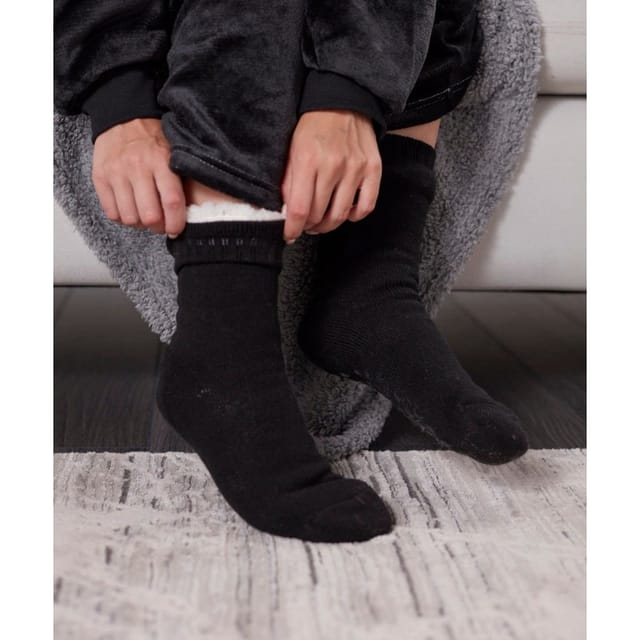 Ribbon Ribbon Men's Eskimo Style Fleece Socks in Black - 2