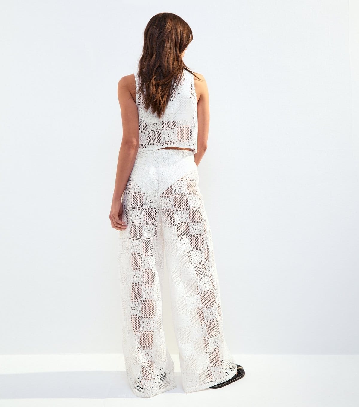New Look Women's White Crochet Wide Leg Beach Trousers New Look - 4