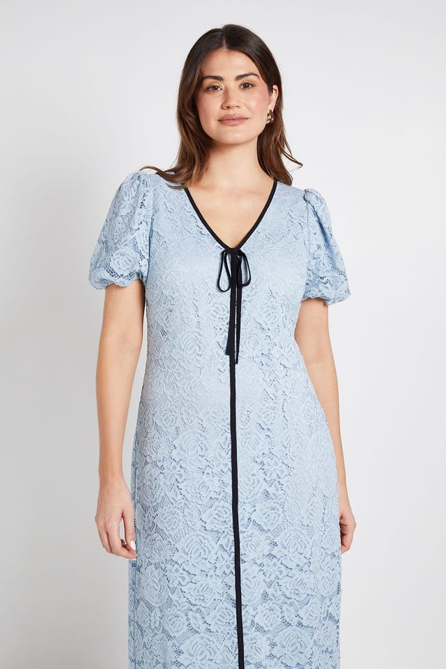 Wallis Wallis Women's Lace Contrast Column Dress in Blue - 2