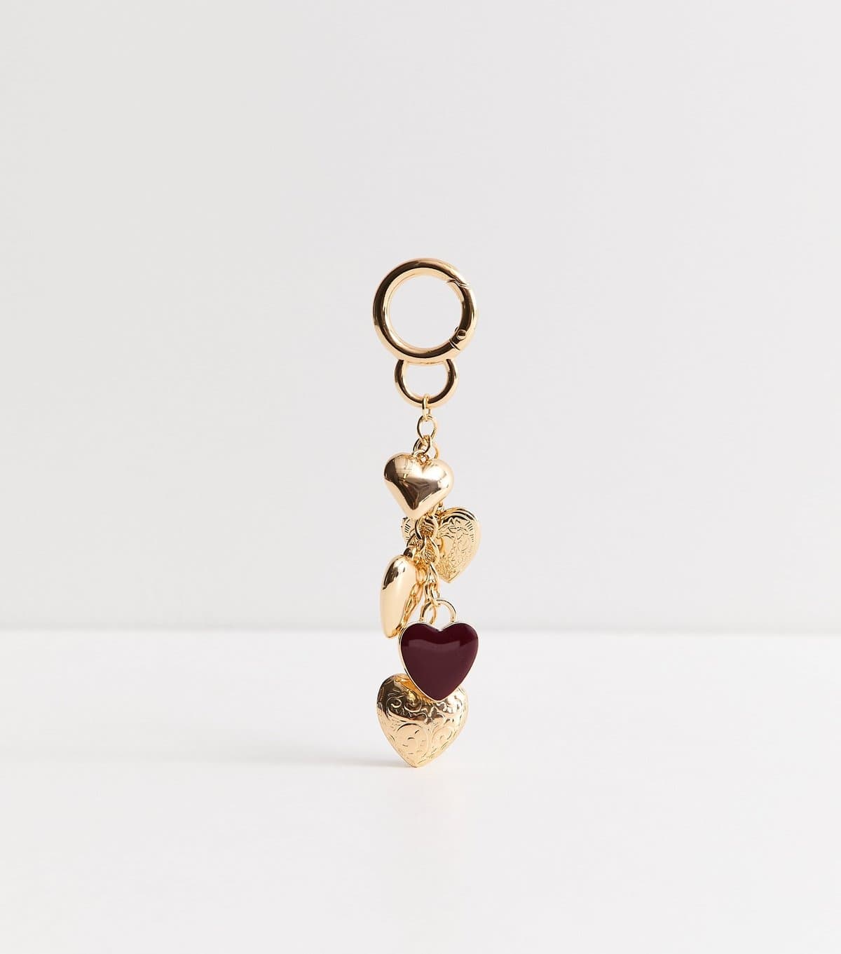 New Look Gold Tone Dark Burgundy Heart Bag Charm New Look