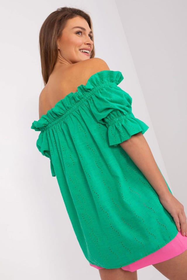 Love Lace Love Lace Women's Short Sleeve Lace Blouse with Spanish Neck in Green - 3