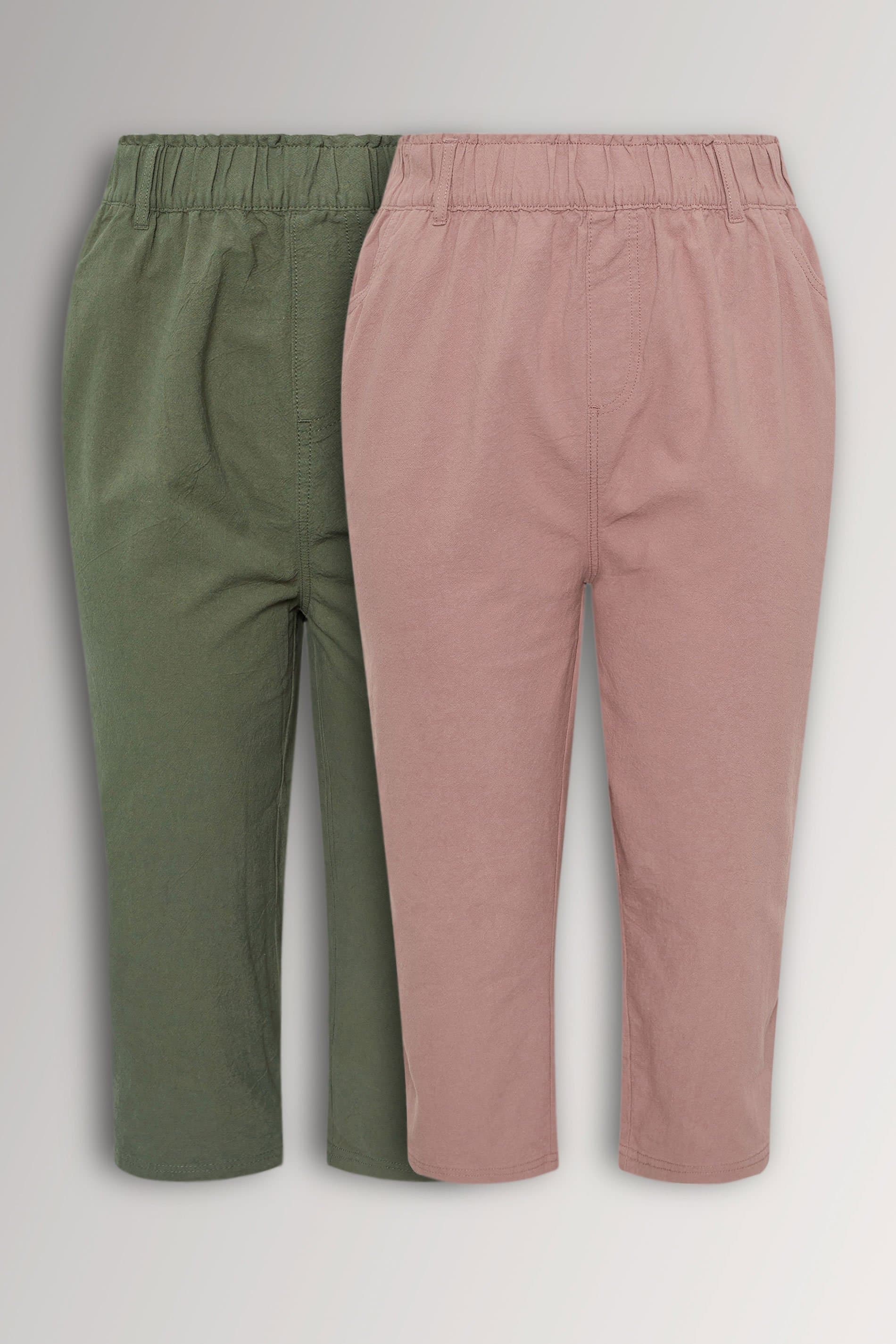 Yours 2 Pack Plus Size Olive Green & Pink Cool Cotton Cropped Trousers