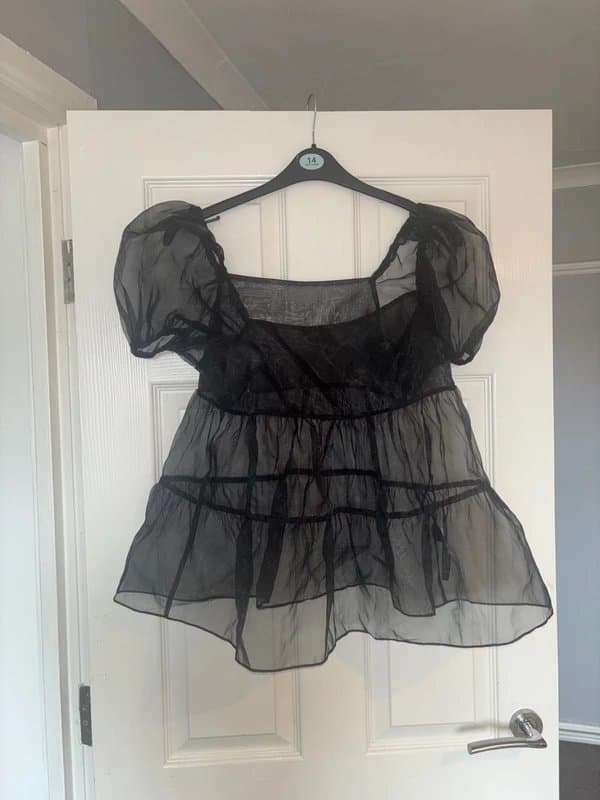 ASOS Ladies Black Tulle Short Sleeve Top