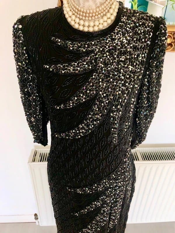 John Charles John Charles Vintage 100% Silk Black Beaded Dress