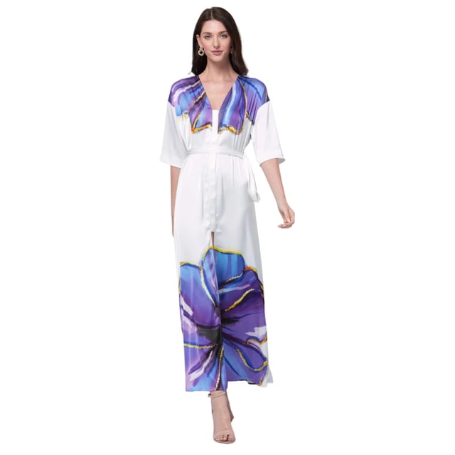 Zafur official Zafur official Women's Santorini Dress in Flower Print on Snow White - 2