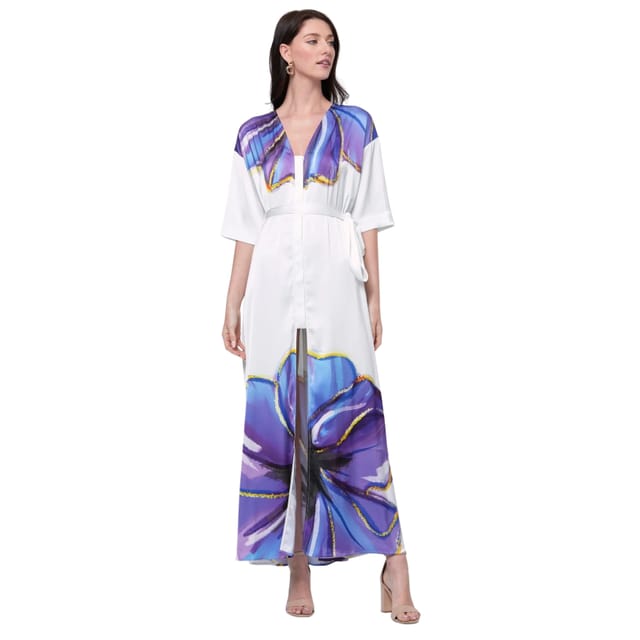 Zafur official Zafur official Women's Santorini Dress in Flower Print on Snow White - 3