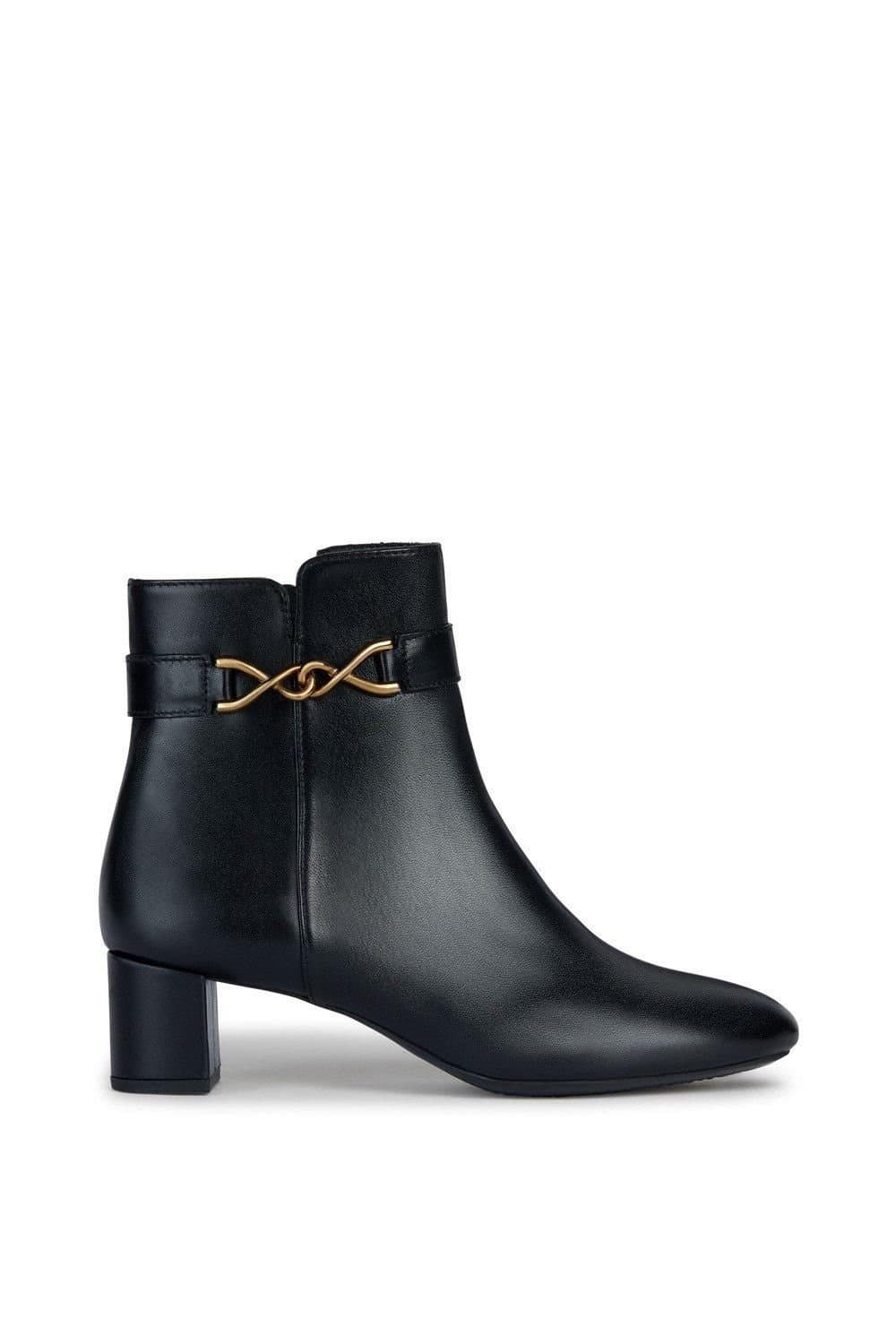 Geox Geox Black Nappa Ankle Boots with Gold Buckle