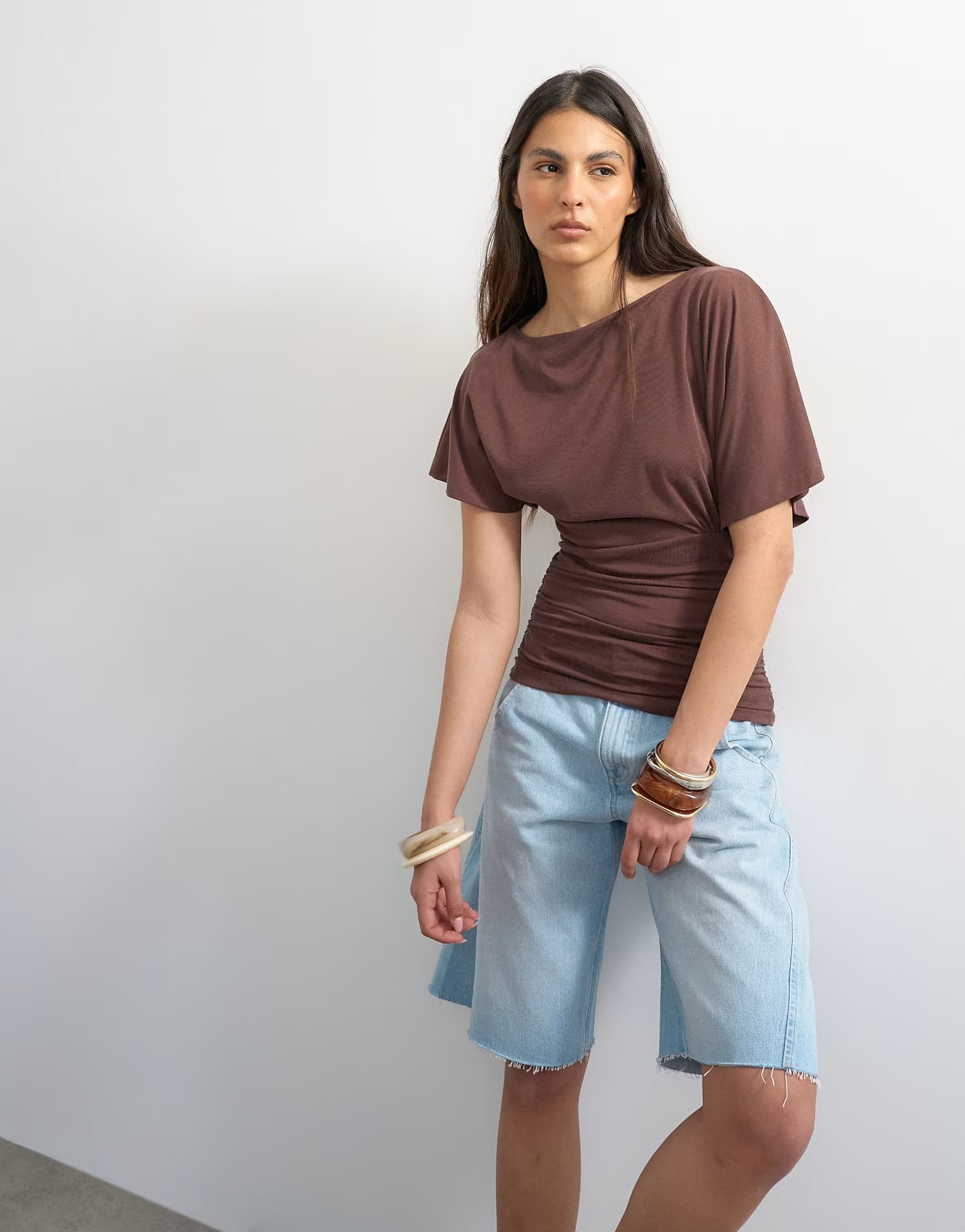 ASOS Topshop cupro ruched side top in brown