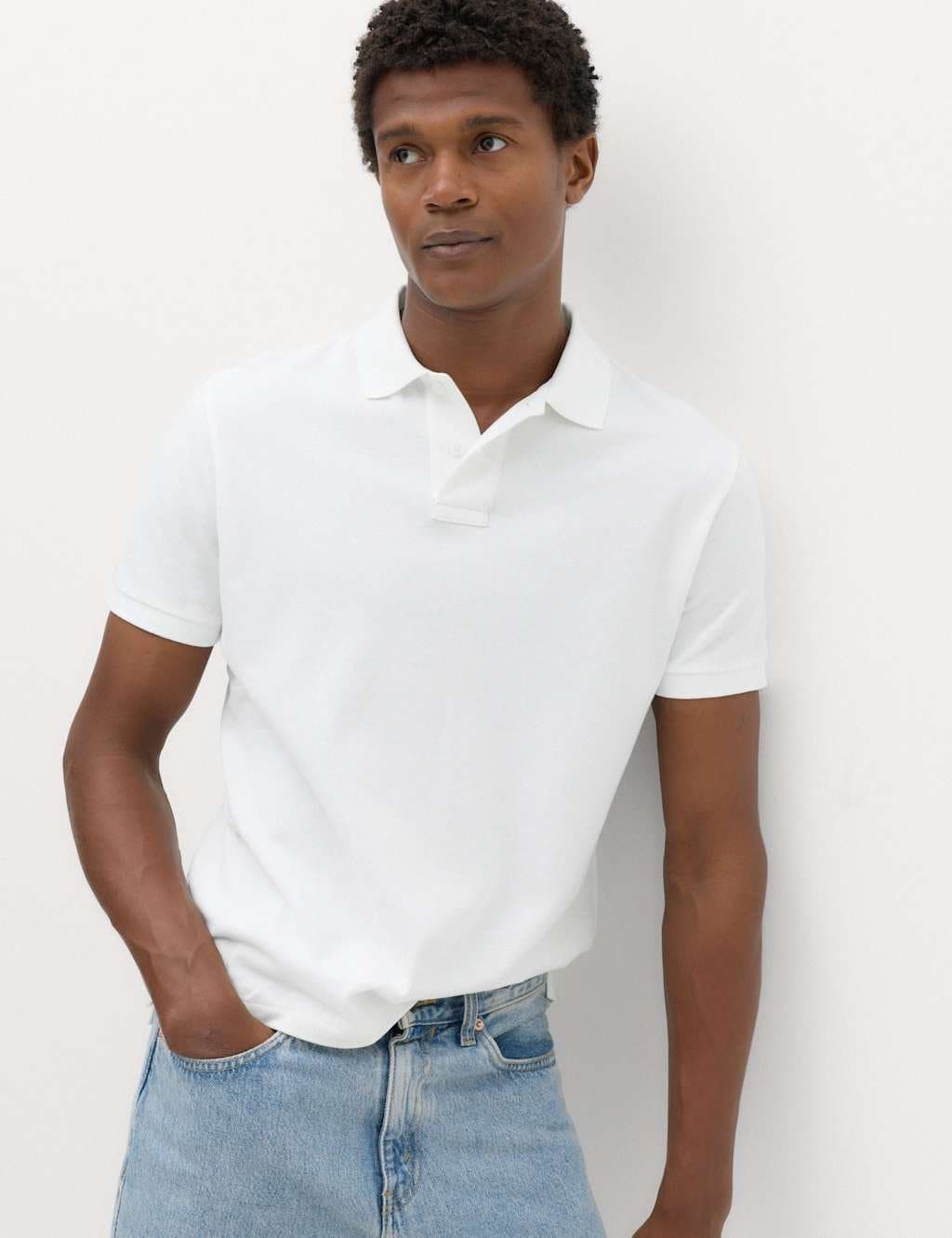 Marks & Spencer M&S The Perfect Cotton Slim fit Pique Polo Shirt White