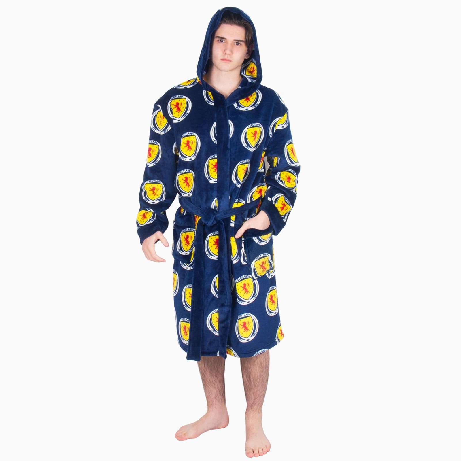 Scottish FA Scottish FA Men's Adults Hooded Fleece Dressing Gown Robe in Navy