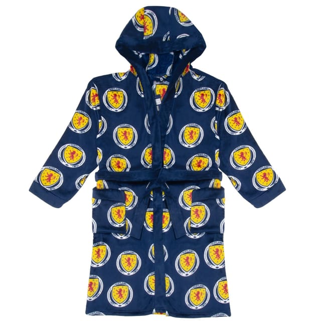 Scottish FA Scottish FA Men's Adults Hooded Fleece Dressing Gown Robe in Navy - 2