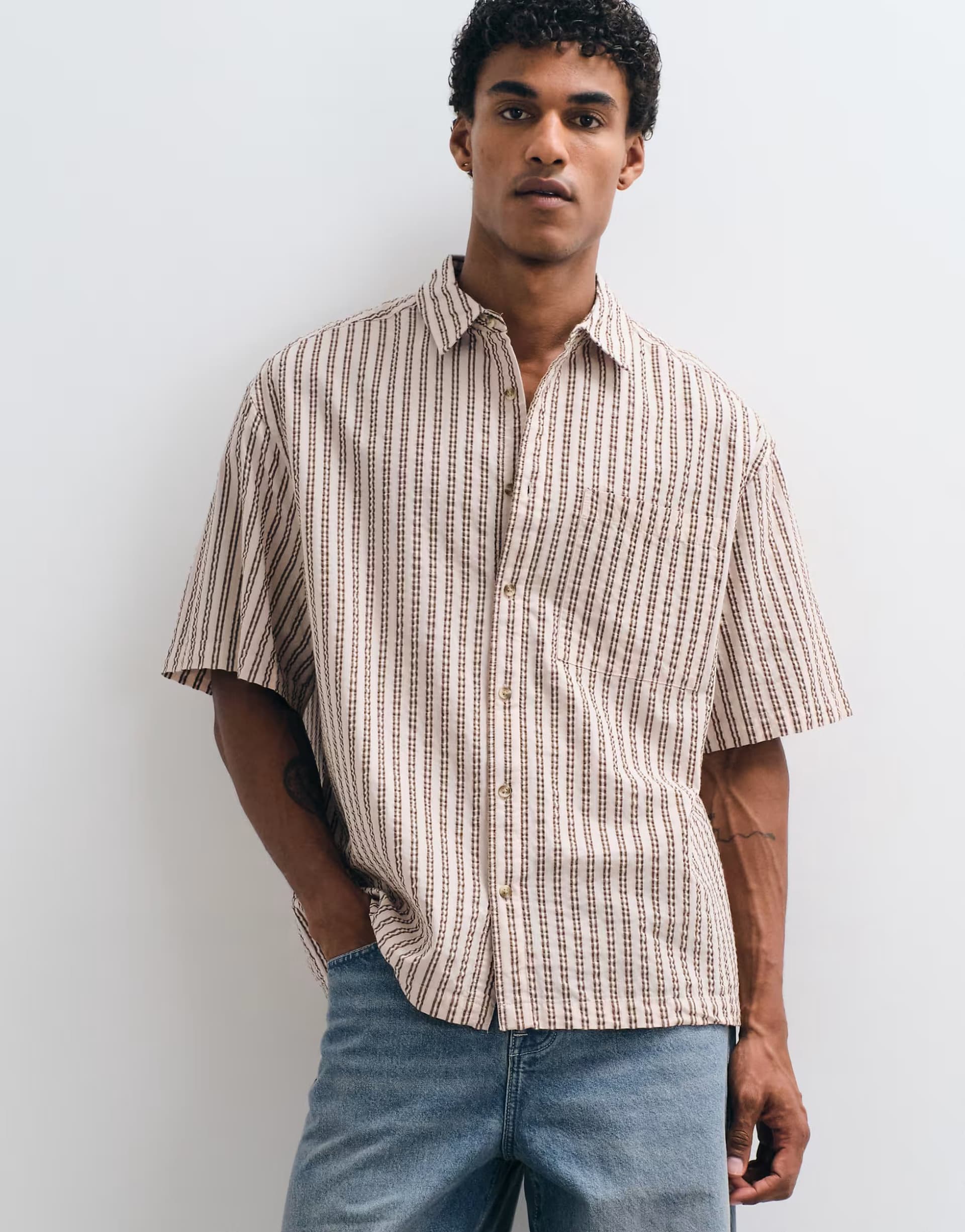 ASOS ASOS DESIGN oversized stripe shirt in pink