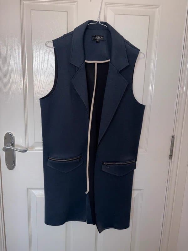 Topshop Topshop Navy Sleeveless Longline Waistcoat Size 8