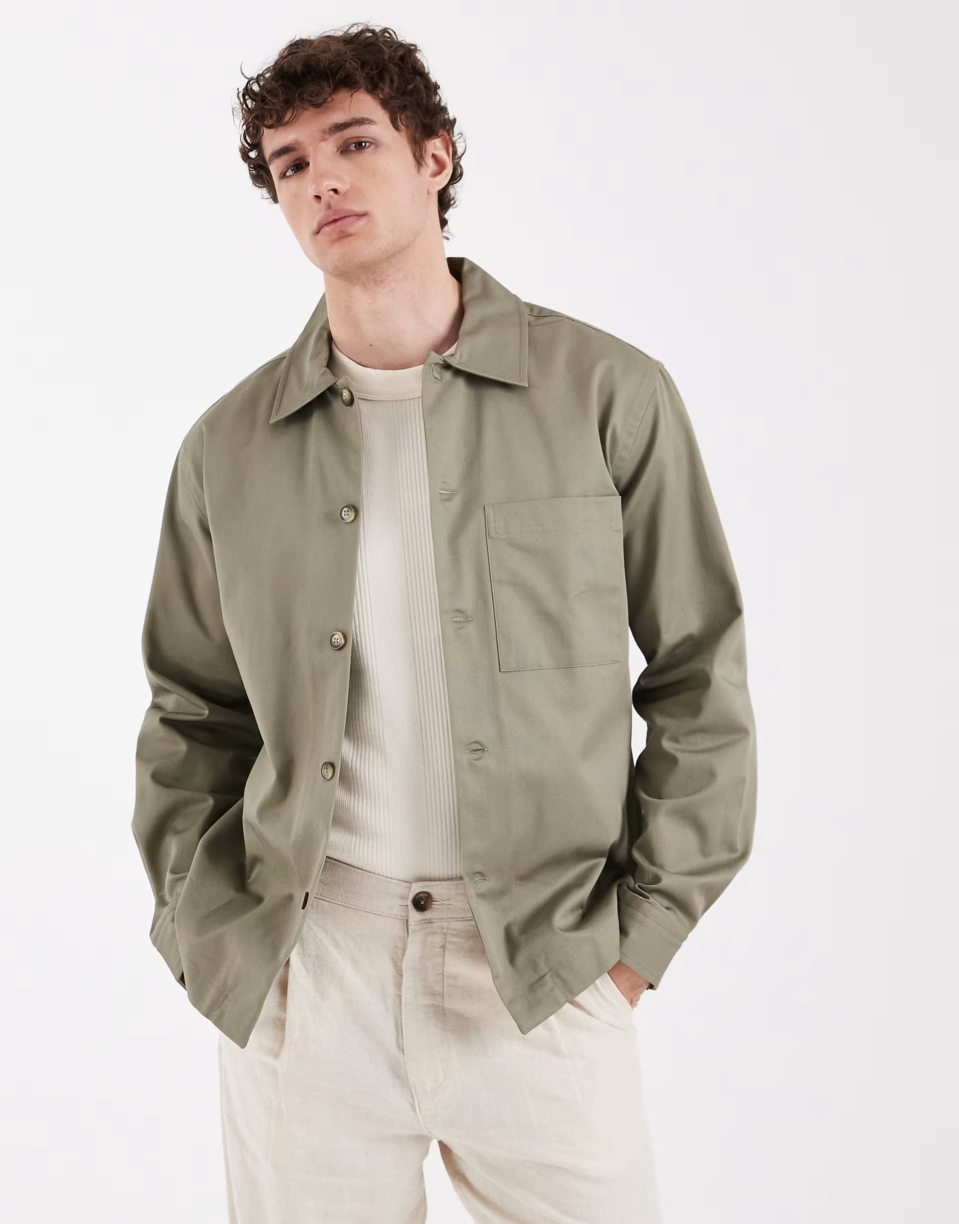 ASOS Selected 100% cotton overshirt in khaki