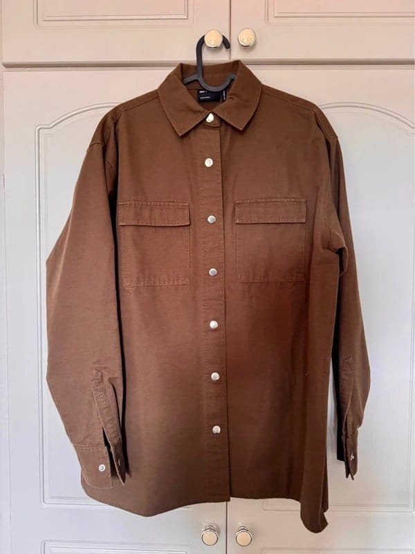 Oversized jeans shirt in washed khaki