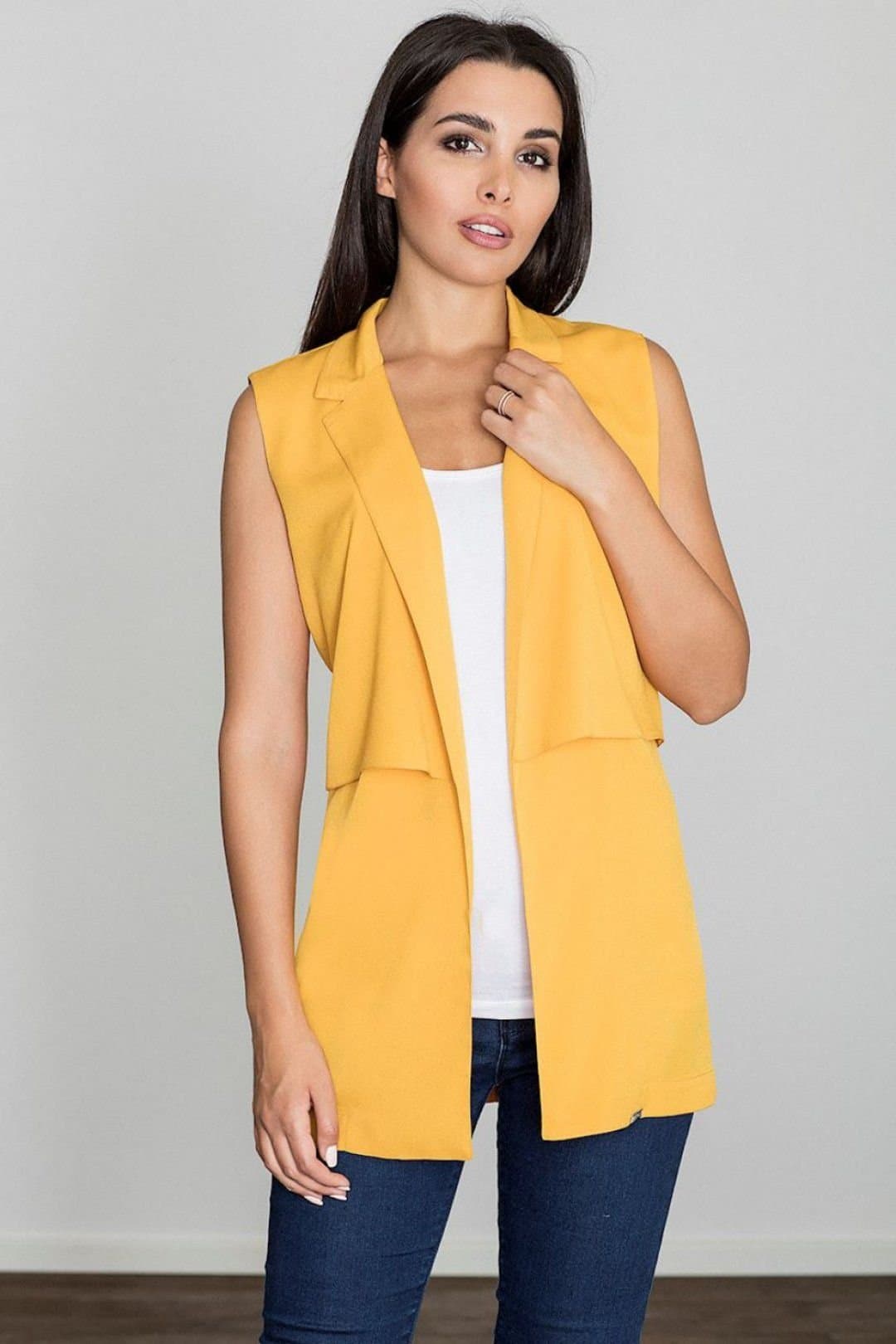 Love Lace Love Lace Women's Lightweight Long Collar Vest for Styling in Yellow