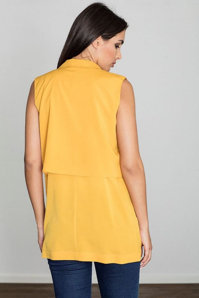 Love Lace Love Lace Women's Lightweight Long Collar Vest for Styling in Yellow - 2
