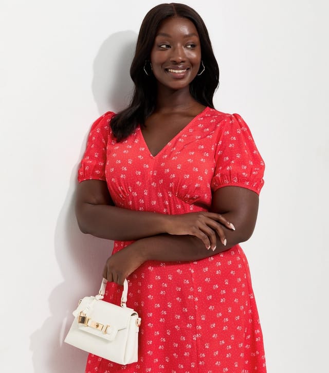 New Look Women's Plus Size Red Floral Short Sleeve Mini Dress Curves New Look - 3