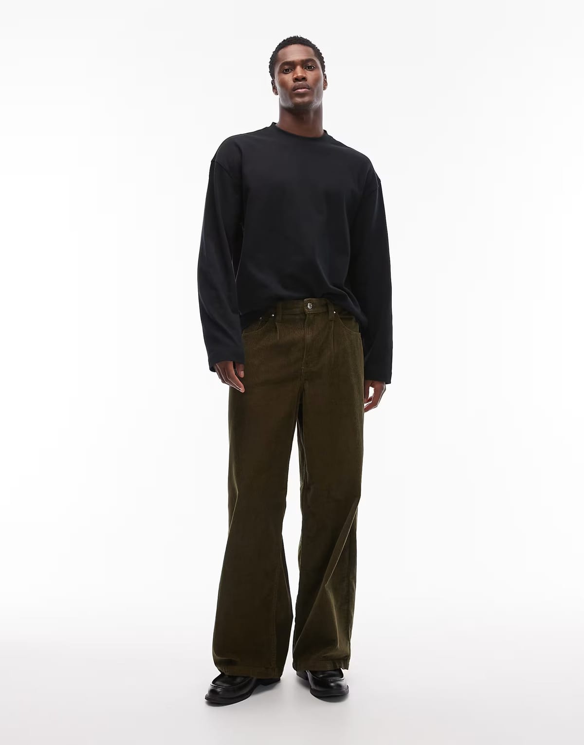 ASOS ASOS DESIGN loose trousers in khaki corduroy - 1