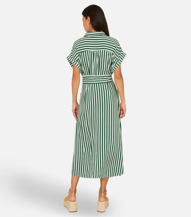 Yumi Women's Green Stripe Midi Shirt Dress Yumi New Look - 3