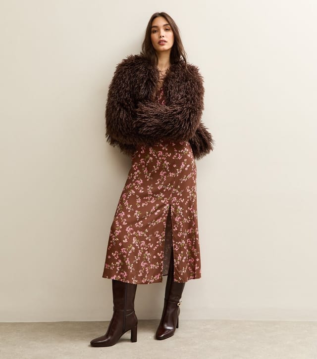 New Look Women's Brown Floral Print Slit Hem Midi Dress New Look - 3