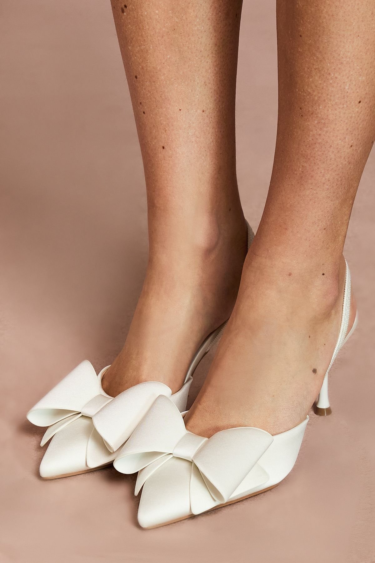 Coast Coast Women's Bridal Lola Satin Bow Detail Medium Stiletto Heel Sling Back Court Shoes in White - 4