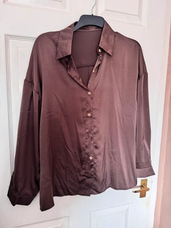 ASOS Chocolate brown satin blouse XL