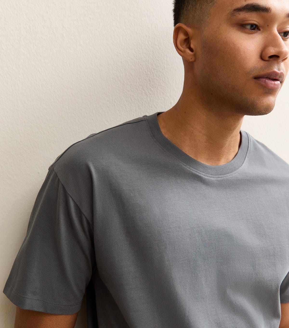 New Look Men's Mid Grey Oversized Crew-Neck T-Shirt