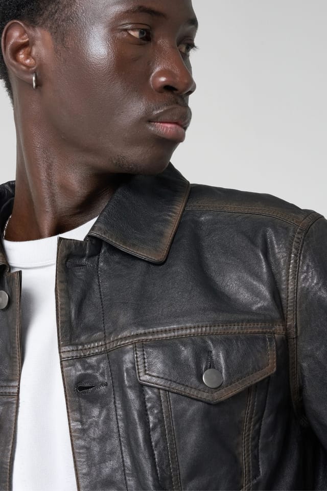 Barneys Originals Barneys Originals Men's Real Leather Trucker Jacket in Black - 2