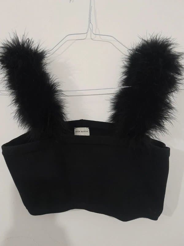 Magda Butrym Magda Butrym - Cropped feather-trimmed knitted top