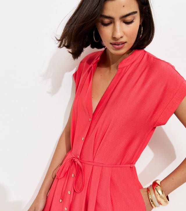 New Look Women's Dark Coral Toggle Shirt Midi Dress New Look - 3