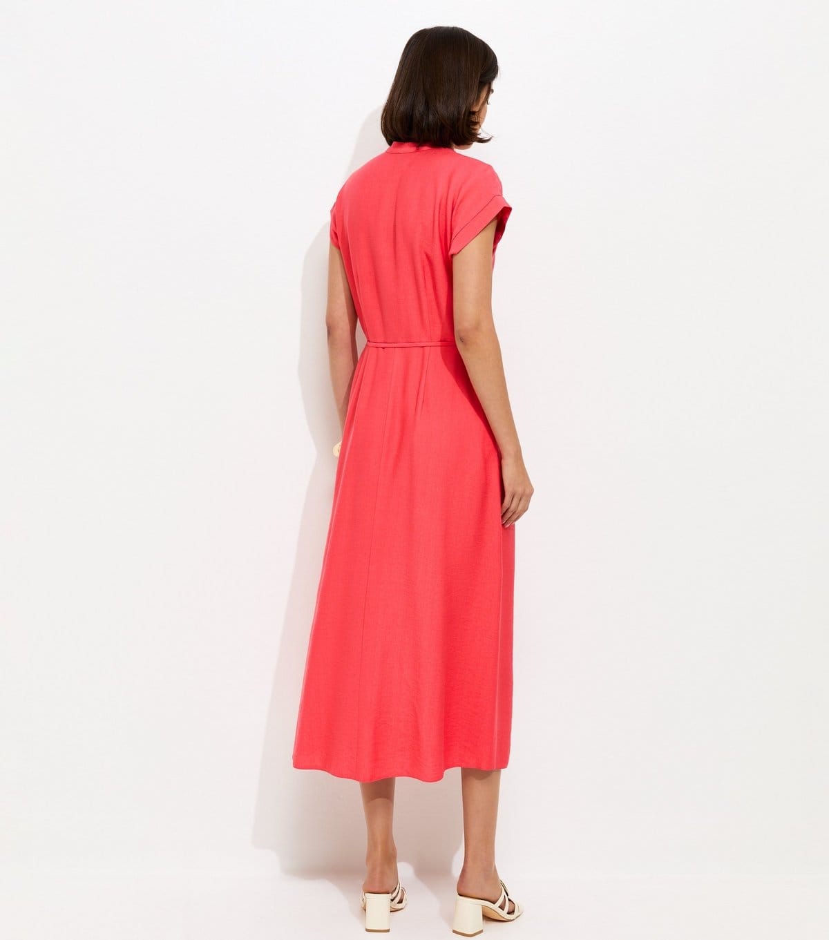 New Look Women's Dark Coral Toggle Shirt Midi Dress New Look - 4