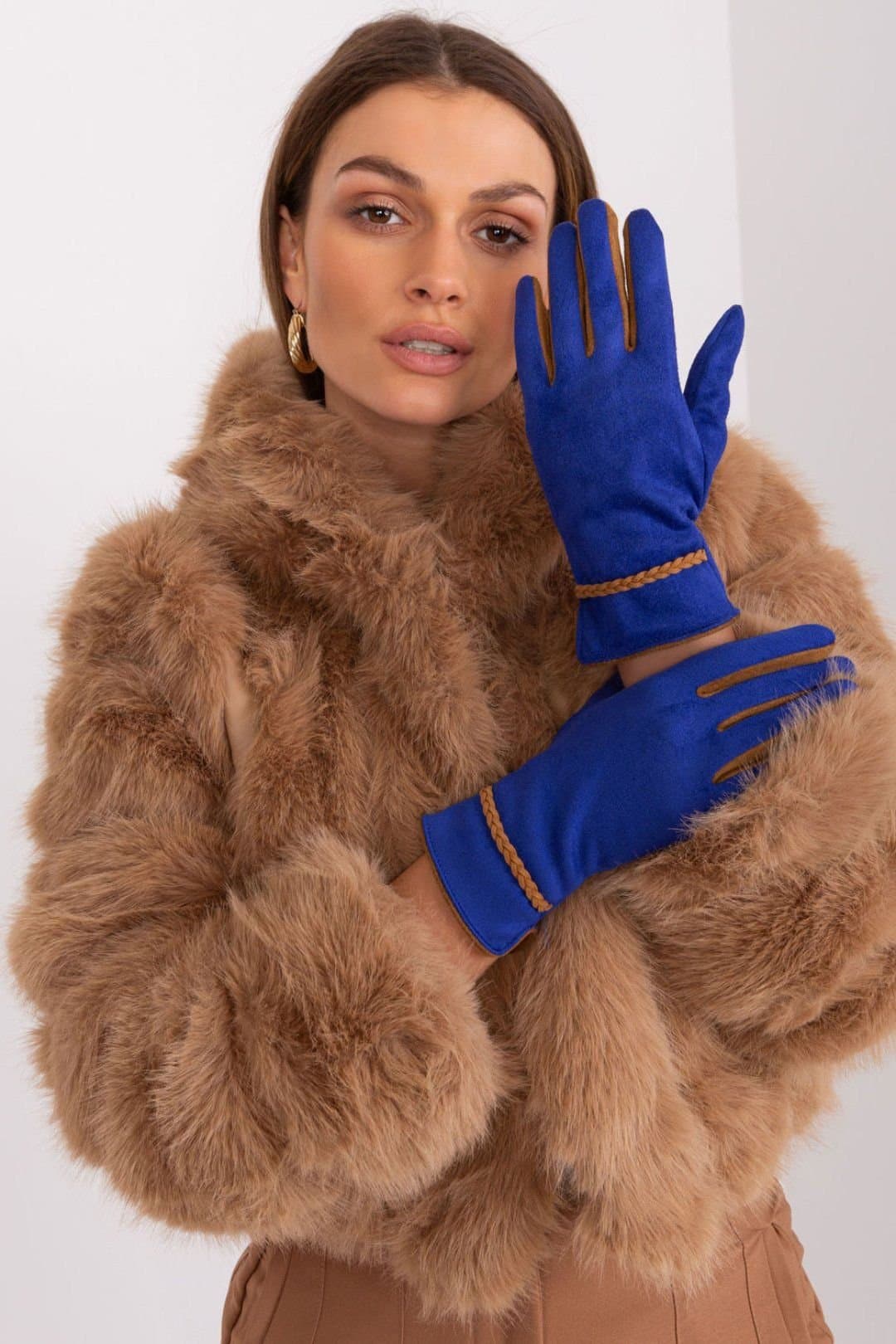 Love Lace Love Lace Women's Elegant Touchscreen Gloves Smooth Contrasting Inserts Braided Straps in Blue