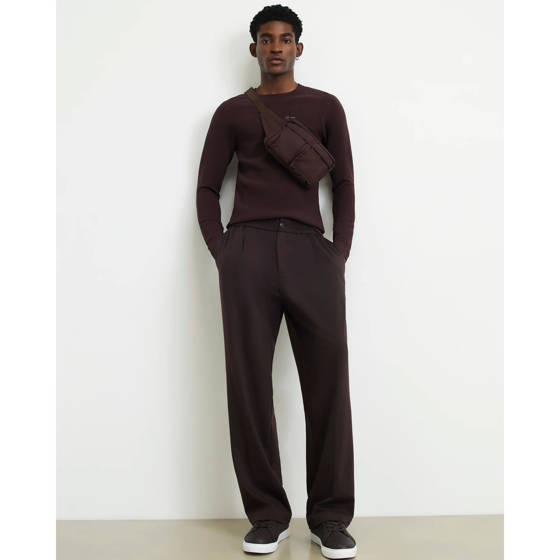 River Island Mens River Island Burgundy Muscle Fit Long Sleeve Jumper