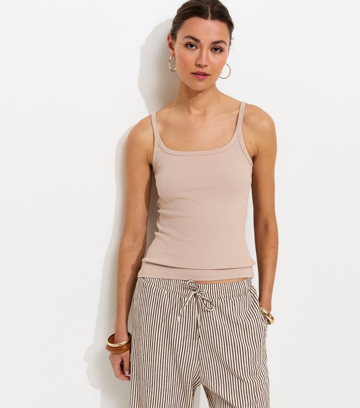 New Look Mink Ribbed Strappy Cami Top