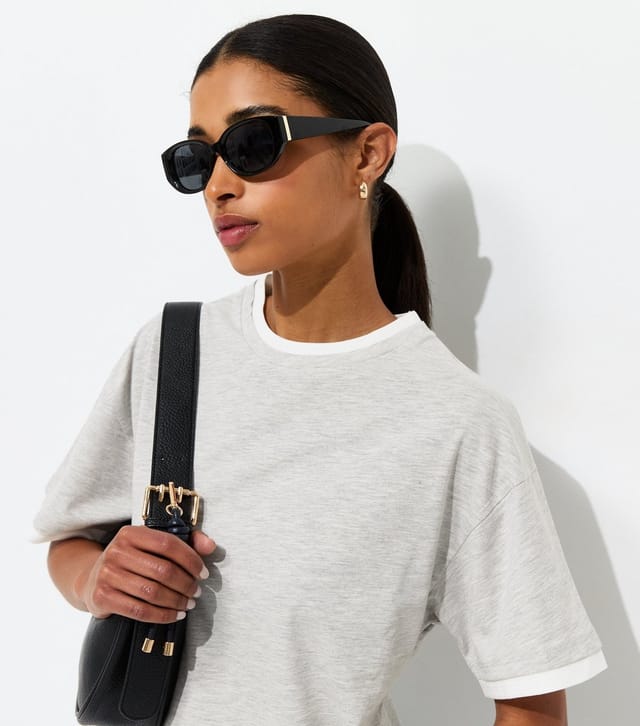 New Look Women's Grey Marl 2-in-1 Short Sleeve Boxy T-Shirt New Look - 2