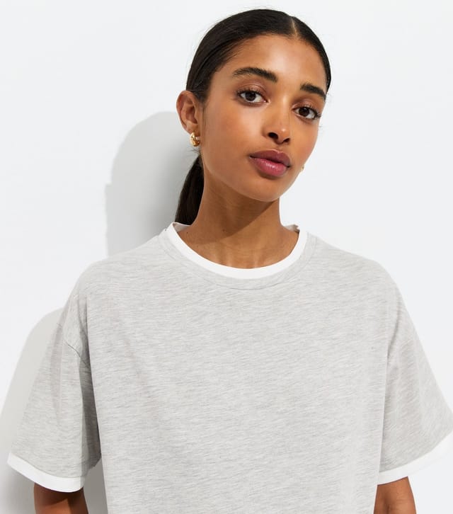 New Look Women's Grey Marl 2-in-1 Short Sleeve Boxy T-Shirt New Look - 3