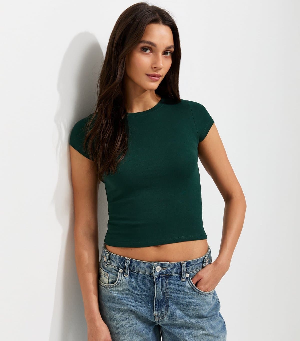 New Look New Look Dark Green Cotton Rich Baby Tee T-Shirt