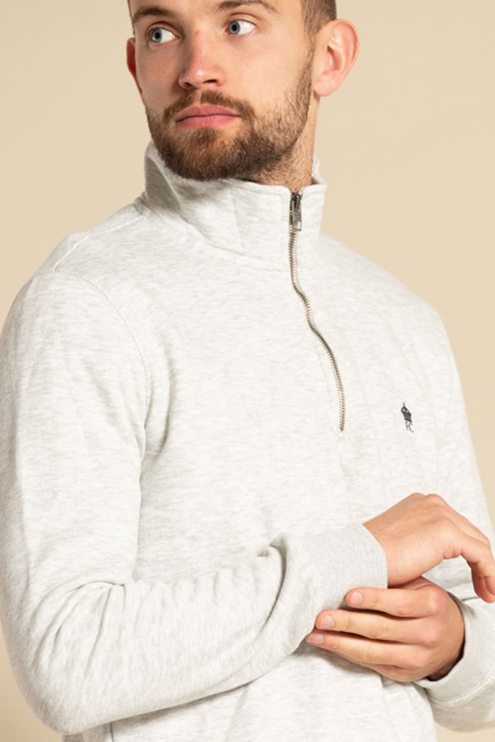 French Connection French Connection Men's Cotton Blend Half-Zip Jumper in Light Grey - 4