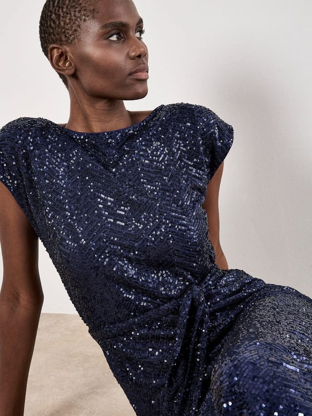 Apricot Apricot Women's Chevron Sequin Midi Dress in Navy - 2