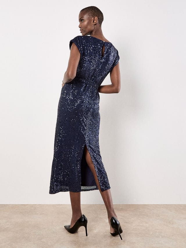 Apricot Apricot Women's Chevron Sequin Midi Dress in Navy - 3
