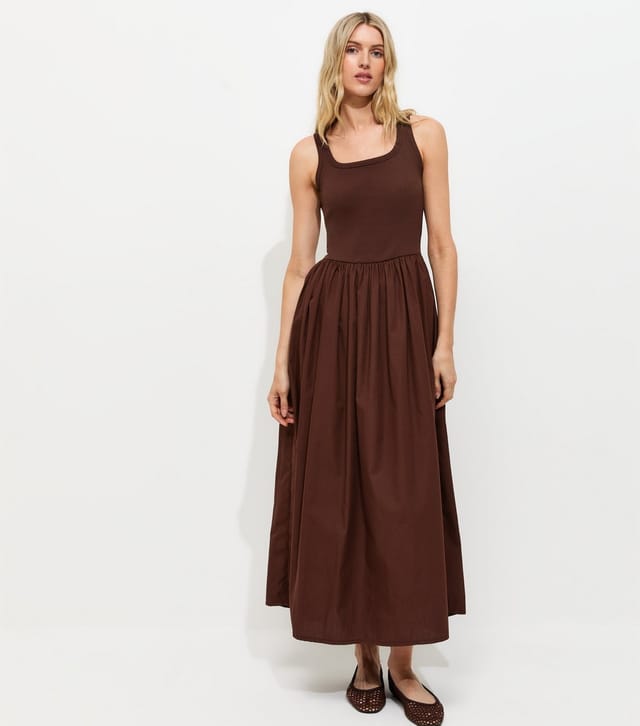 New Look Women's Tall Dark Brown Cotton 2 In 1 Poplin Midi Dress New Look - 3