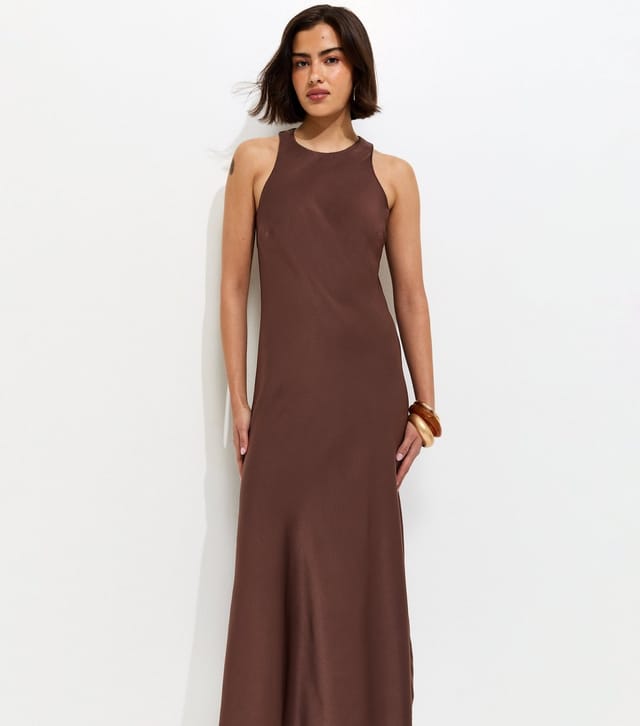 New Look Women's Dark Brown Satin High Neck Maxi Dress New Look - 3