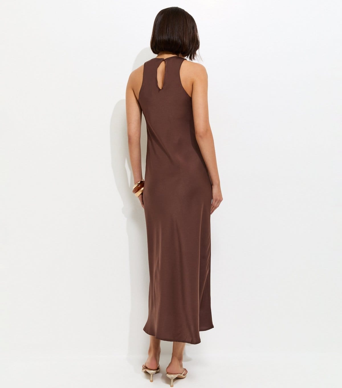 New Look Women's Dark Brown Satin High Neck Maxi Dress New Look - 4