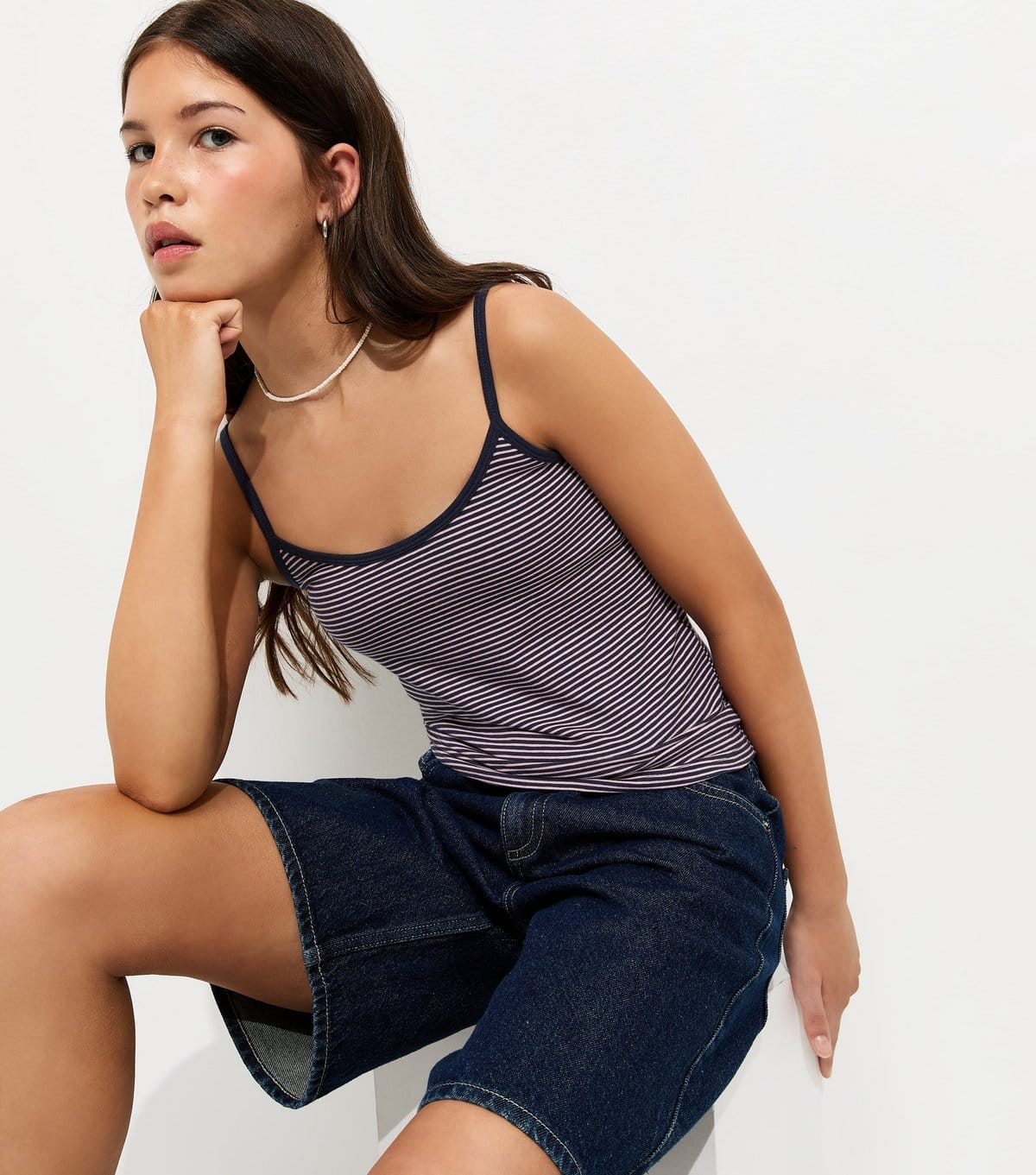 New Look Navy Striped Scoop Neck Cami Top