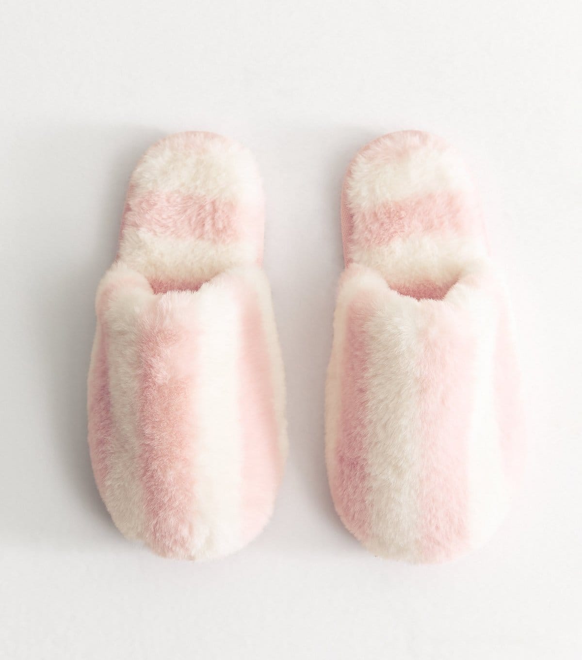 New Look Women's Pink Faux Fur Striped Slippers New Look - 1